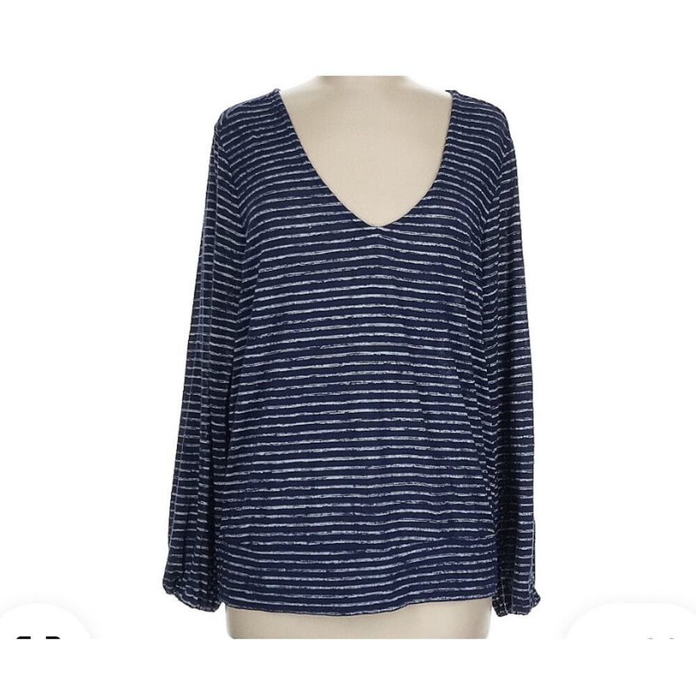 Liverpool Los Angeles Twist Back‎ Cutout Top Navy Stripe L (2757)